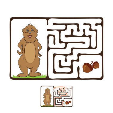 vektör Labirent, bir sıçan ve somun ile labirent.