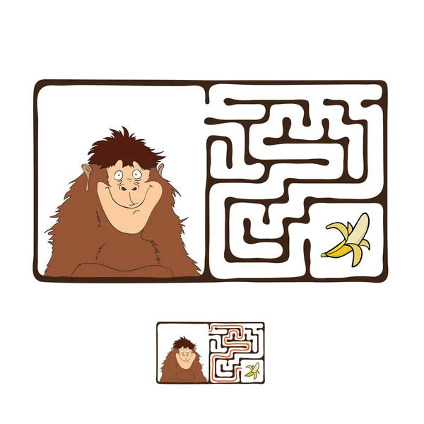 Vektor labyrint, labyrint med apa och banan. — Stock vektor
