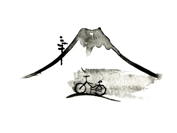 산 후 지와 자전거, 일본 미술, 벡터 — 스톡 벡터