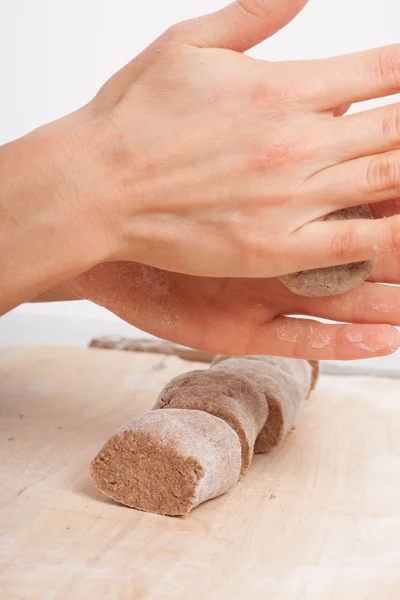 Cook hands preparing dough — Stock Photo, Image