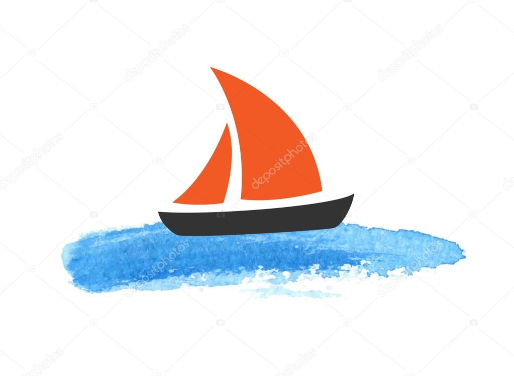 Sailing boat on the water, vector icon