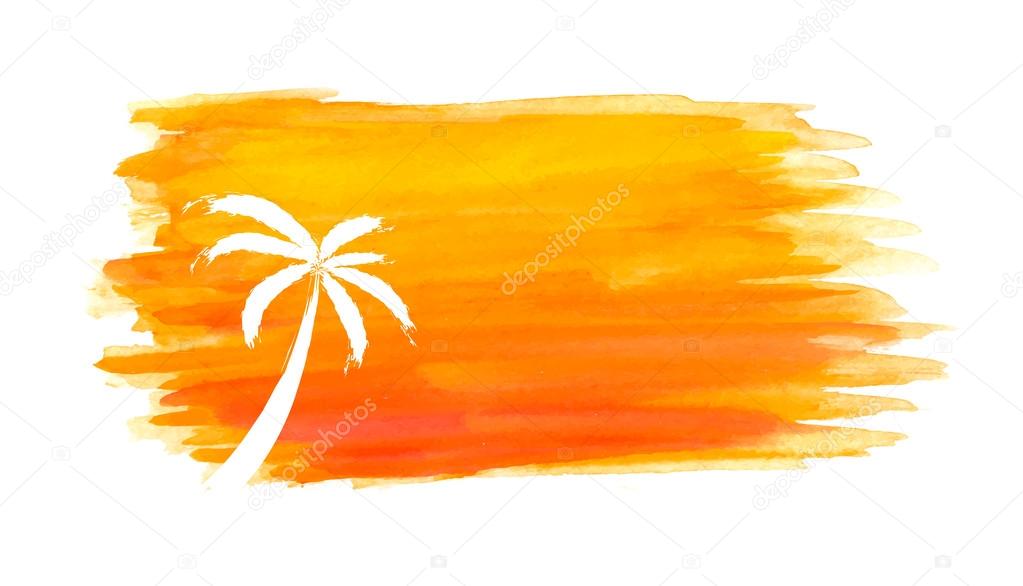 Silhouette of palm trees against the sun. Vector logo illustration