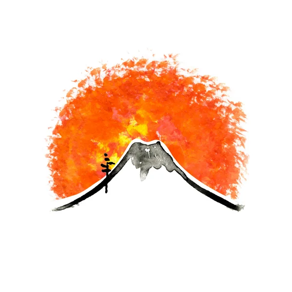 Montaña Fuji, volcán, arte japonés, vector — Vector de stock