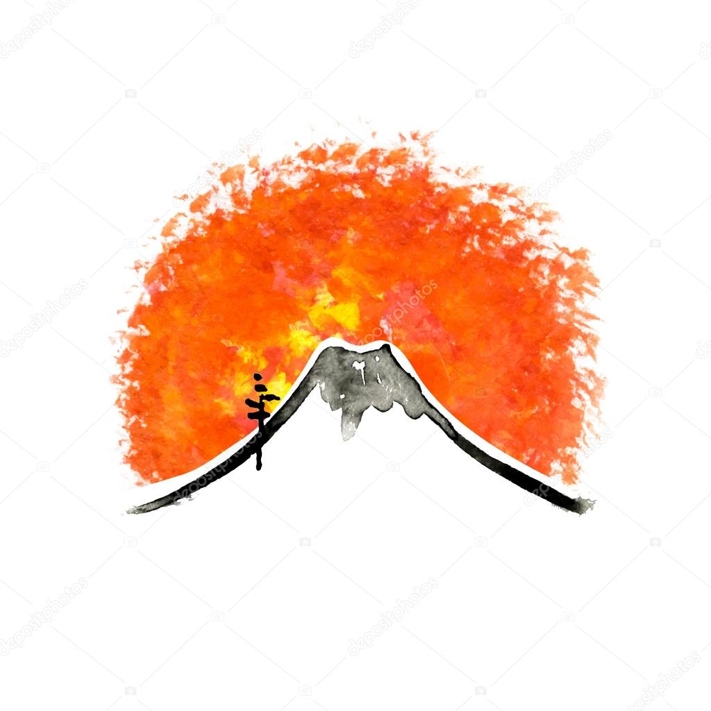 Mountain Fuji, japanese art watercolor vector illustration