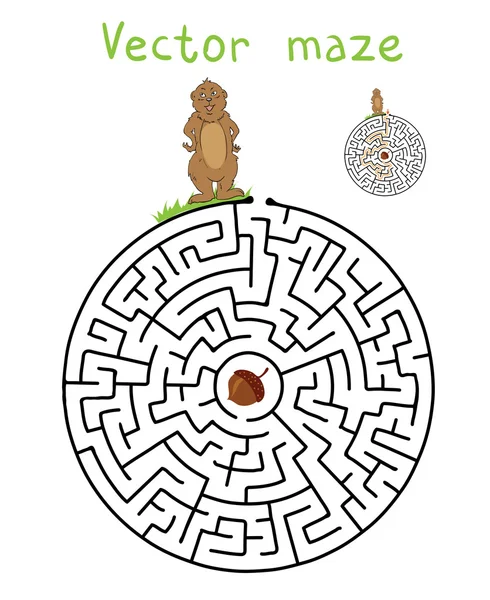 Vector Maze, Labyrinth with Marmot and Nut. — Stock Vector