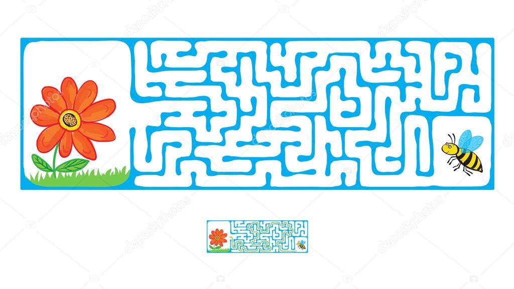 Vector Maze, Labyrinth with Flying Bee and flower