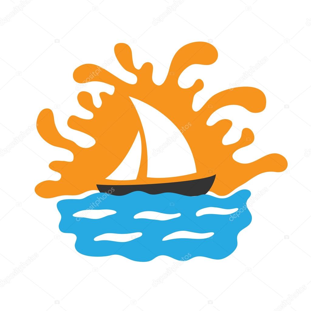 Sailing boat on the water, vector logo icon