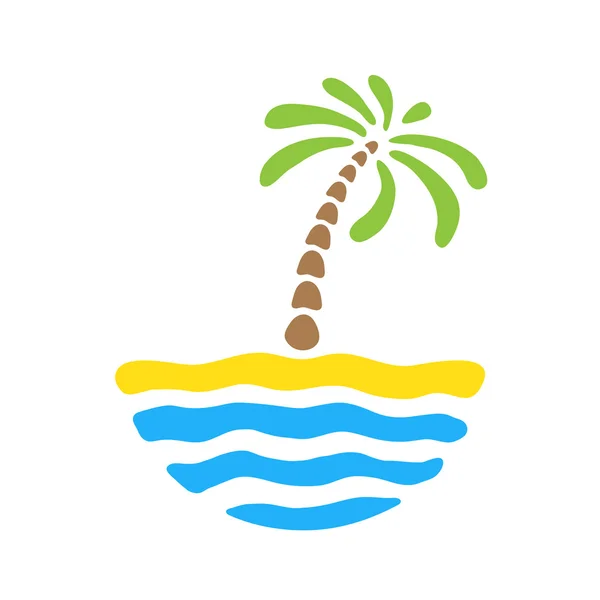 Tropical palm on island with sea. Vector logo — Stock Vector