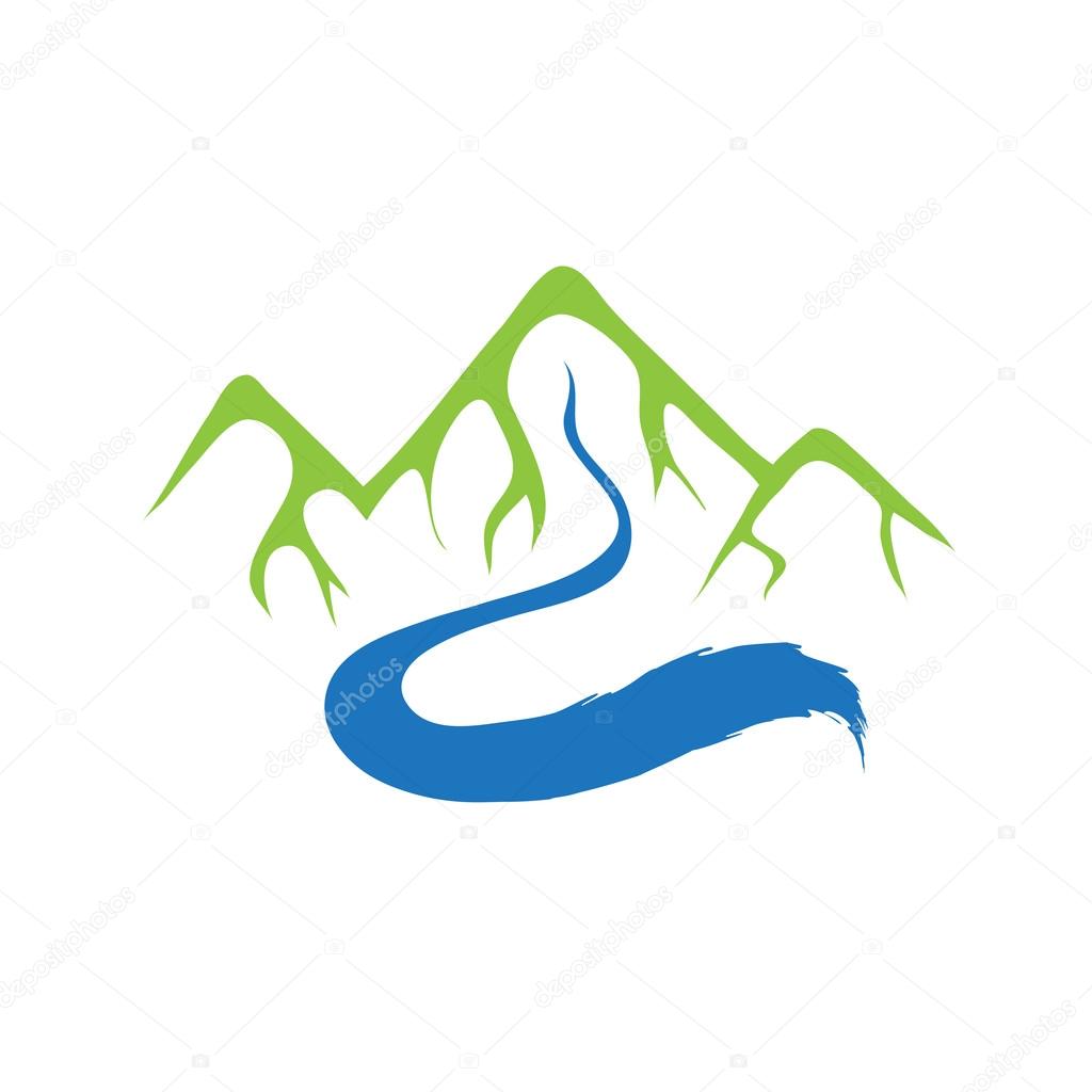 Mountain and river, vector logo illustration