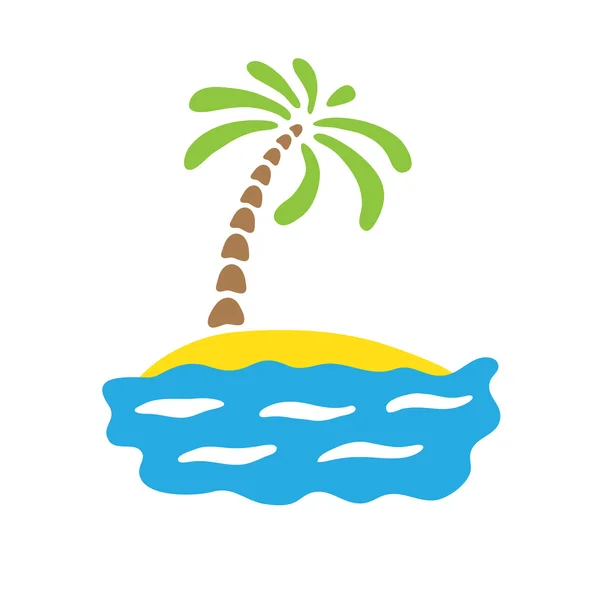 Palmeira tropical na ilha com mar. Logotipo do vector —  Vetores de Stock