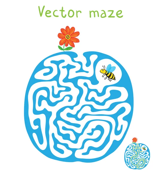 Labirinto vetorial, labirinto com abelha voadora e flor — Vetor de Stock