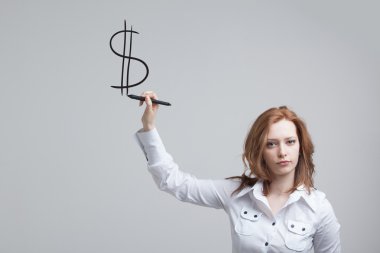 Genç kadın çizim Doları sembolü