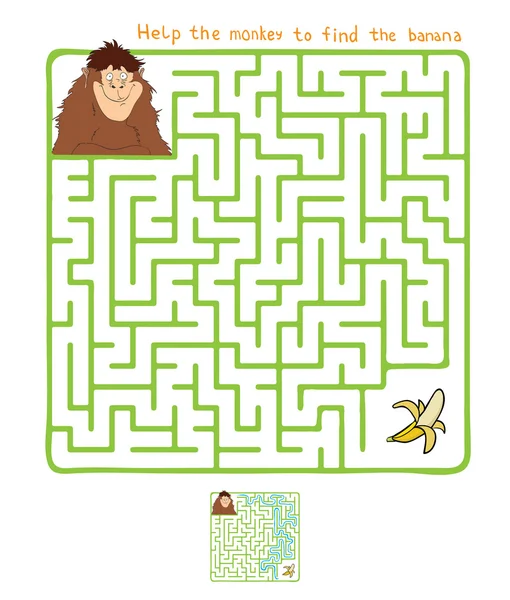 Vektorlabyrinth mit Affen und Bananen. — Stockvektor