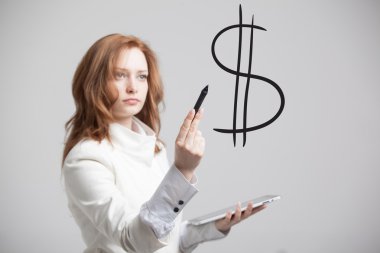 Genç kadın çizim Doları sembolü