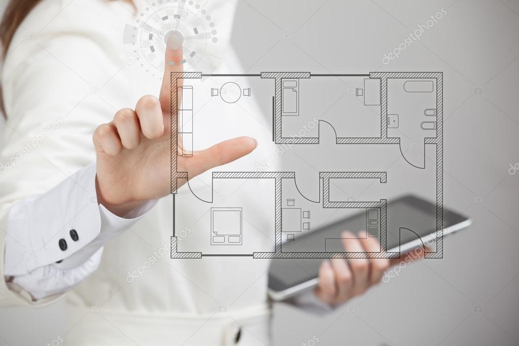 female architect working with a virtual apartment plan