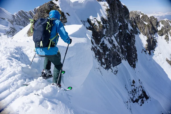 Esquiador em pó profundo, freeride extremo — Fotografia de Stock