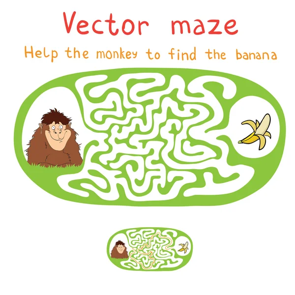 Vector Maze, Labyrinth with Monkey and Banana. — Stock Vector