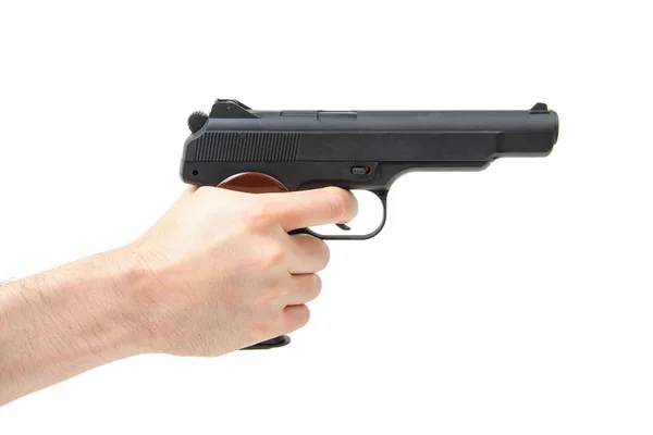 Mans hand som håller gun, isolerad på vit. — Stockfoto