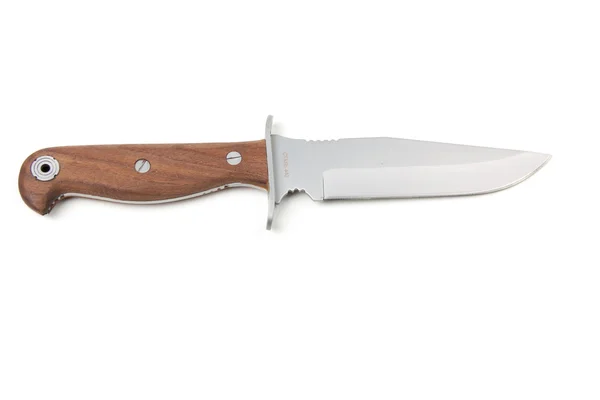 Lovecký nůž s dřevěnou rukojetí, izolované — Stock fotografie