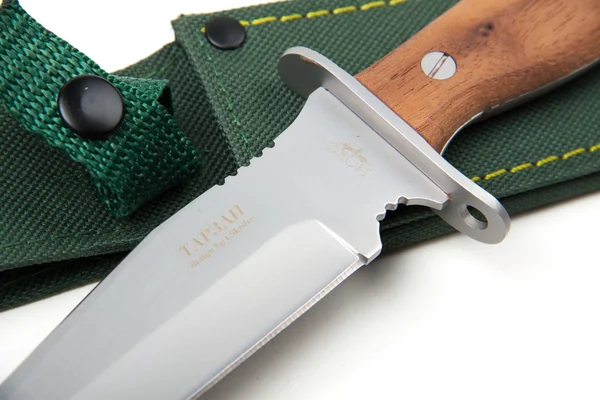 Cuchillo de caza con mango de madera, aislado — Foto de Stock