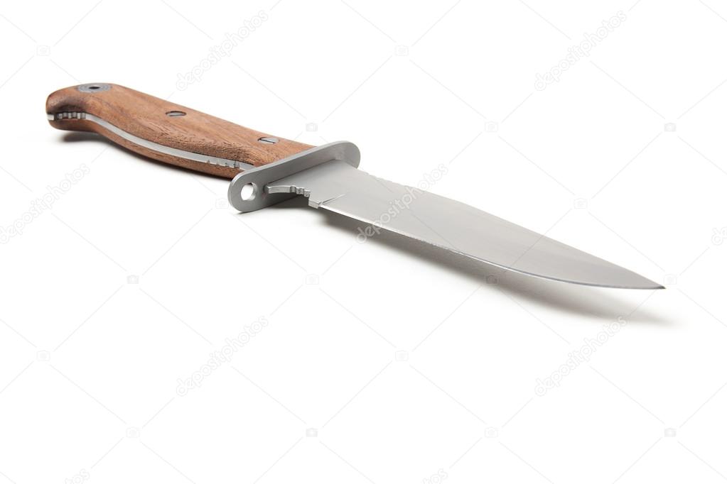 hunting knife with wooden handle, isolated