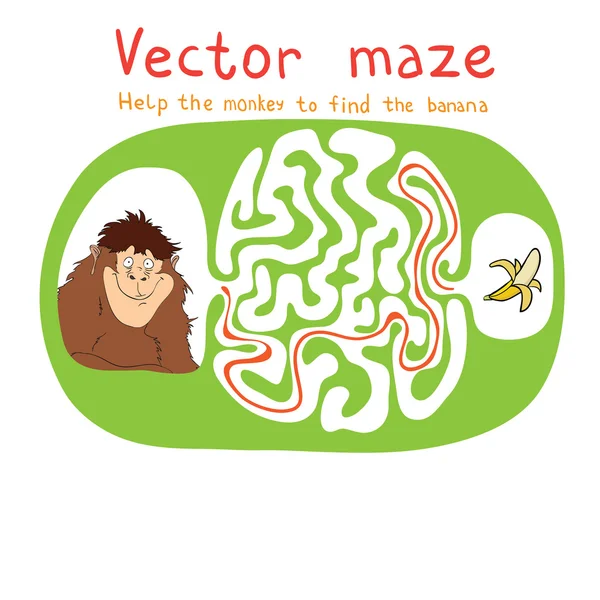 Vector Maze, Labyrinth with Monkey and Banana. — Stock Vector