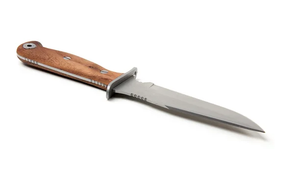 Lovecký nůž s dřevěnou rukojetí, izolované — Stock fotografie