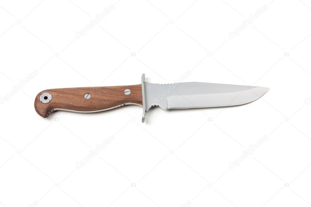 hunting knife with wooden handle, isolated