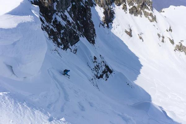 Esquiador en polvo profundo, freeride extremo — Foto de Stock