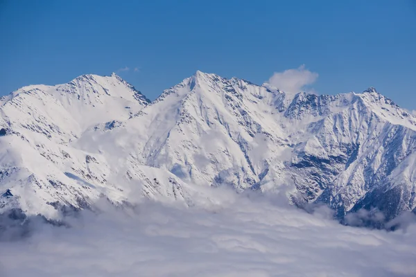 Δες στο βουνά και καταγάλανο ουρανό πάνω από σύννεφα, Κράσναγια Πολιάνα, Sochi, Ρωσία — Φωτογραφία Αρχείου