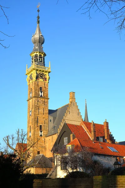 Het Stadhuis Met Zijn Indrukwekkende Klokkentoren Veere Zeeland Nederland — Stockfoto