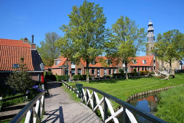 Historische Stad Hindeloopen Friesland Nederland Met Historische Huizen Grachten Kerk — Stockfoto