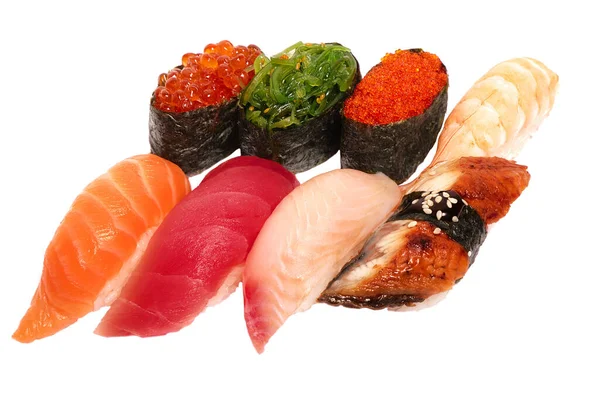 Set Van Sushi Set Isoleren Een Witte Achtergrond Japans Restaurant — Stockfoto