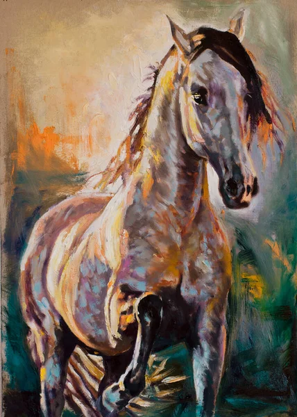 Arabian Horse Original Art Work Hand Made Oil Canvas Illustration — Stock Photo, Image