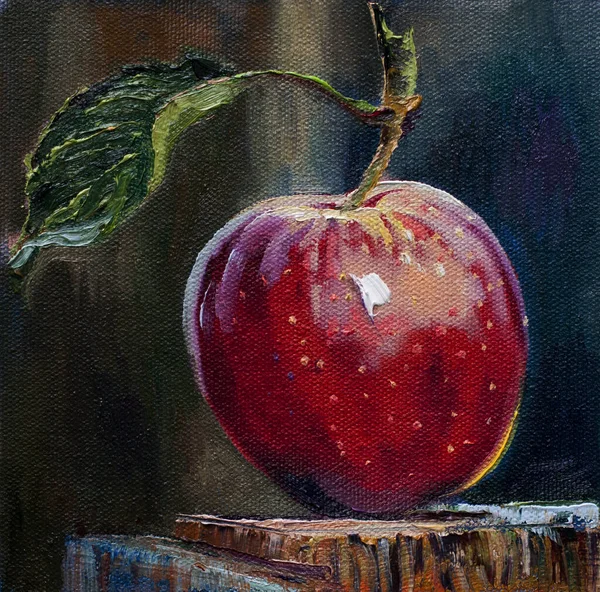 Manzana Roja Óleo Sobre Lienzo Pintura Ilustración Arte — Foto de Stock