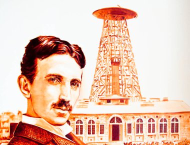 Nikola Tesla portre mucidi. Orijinal sanat eseri, tuvale yağ çiziyor.