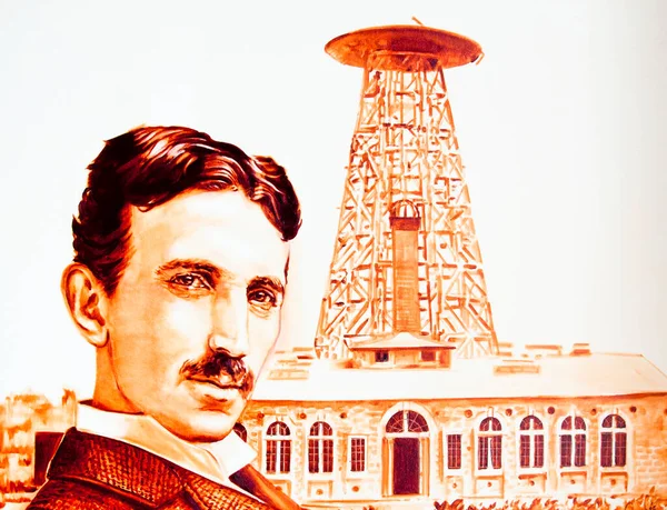 Nikola Tesla Ritratto Inventore Scienziato Arte Originale Pittura Olio Tela — Foto Stock