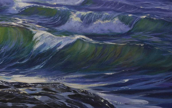 Oceaan Golven Schilderen Olie Doek Met Hand Gemaakt — Stockfoto