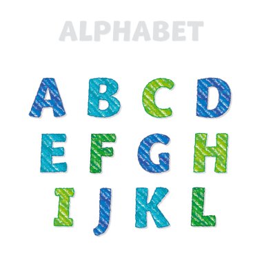 ABC harfleri çocuk tarzda ayarlayın. Lette için okul kalem çizilmiş yazı tipi
