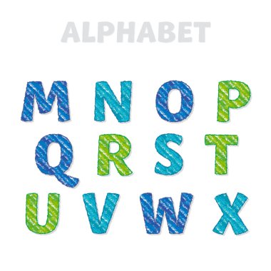 ABC harfleri çocuk tarzda ayarlayın. Lette için okul kalem çizilmiş yazı tipi