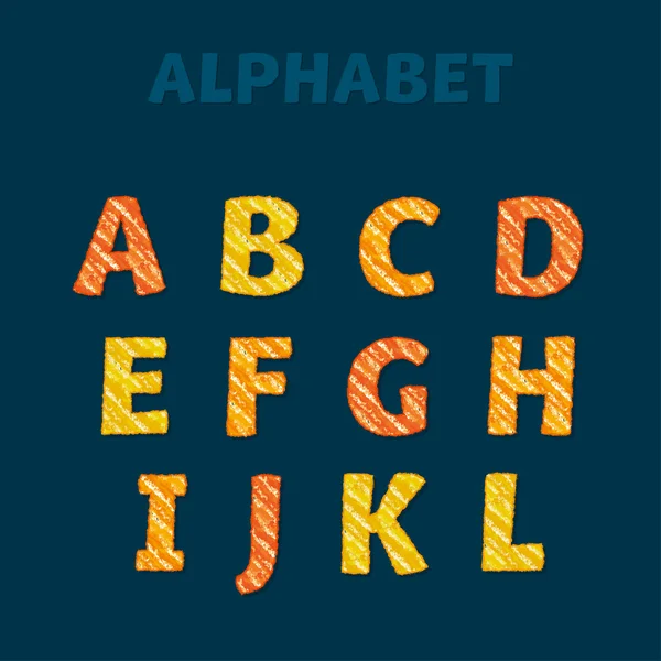 Letras ABC ambientadas en estilo niño. Escuela lápiz dibujado fuente para lette — Vector de stock