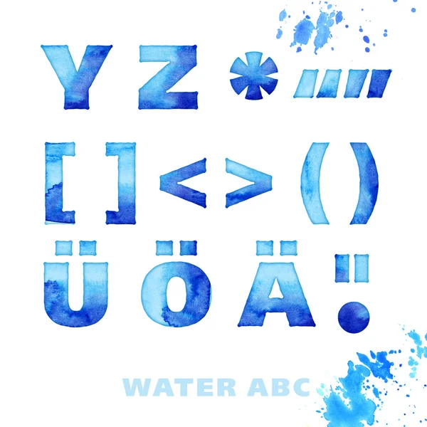 Aquarela letras azuis. conjunto de letras estilo água — Fotografia de Stock