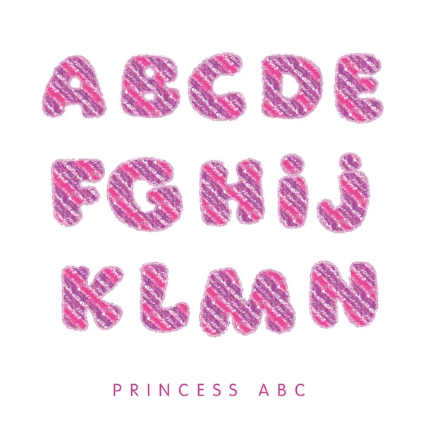 Crayón dibujado kit de letras estilo niño. princesa bebé niña texto estilo. pequeña princesa ABC vector ilustración — Archivo Imágenes Vectoriales