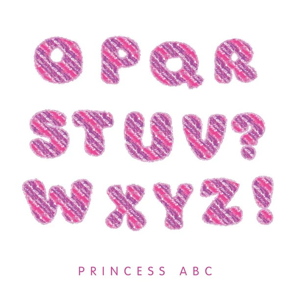 Crayón dibujado kit de letras estilo niño. princesa bebé niña texto estilo. pequeña princesa ABC vector ilustración — Archivo Imágenes Vectoriales