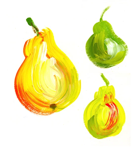 Элемент дизайна акриловой краски груши. Желтая груша ручной работы. зеленая груша . — стоковое фото