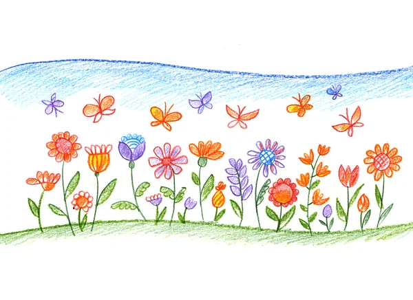 crayon color hand drawn illustration of flowers