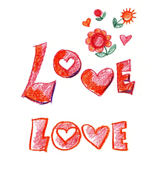 crayon color hand drawn illustration of love word