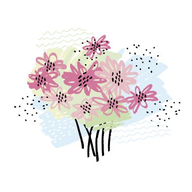 son moda renk çiçek vektör çizilmiş çizim. karalama stil illüstrasyon