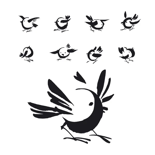 Uccelli inchiostro nero — Vettoriale Stock
