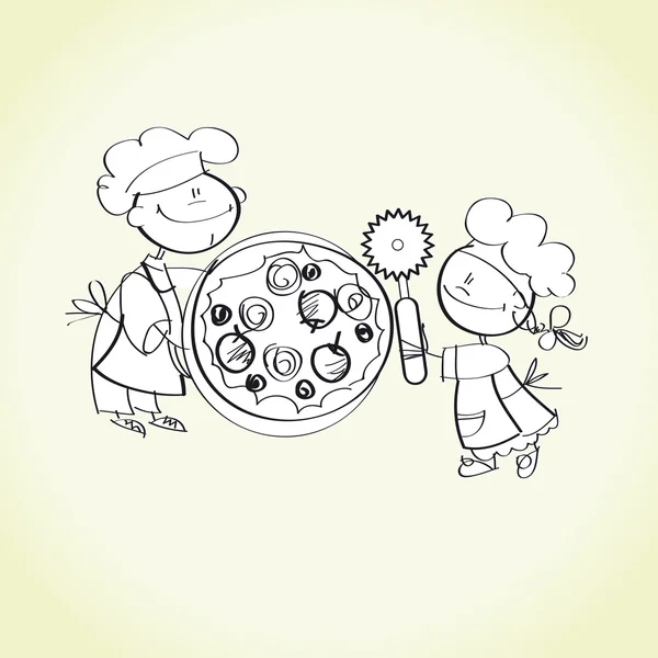 Дети делают пиццу — стоковый вектор